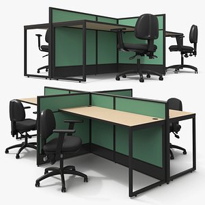 Four Desk Furniture Cluster with Office Chairs