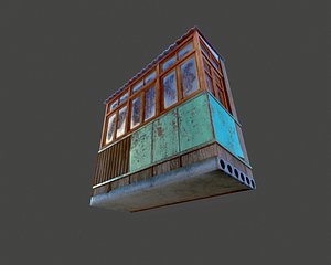 3D Wooden covered balcony Game ready model