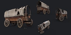 Covered Wagon Game Ready Kitbash Textured