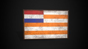 3D model Old Picture Frame With Orange Free State  Flag - Game Ready PBR Low-poly 3D Model