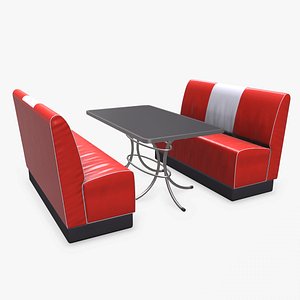 Retro Diner Booth Low-poly PBR 3D