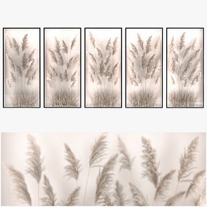 3D Vertical garden of pampas grass and dry reeds in a phyto box 285 model