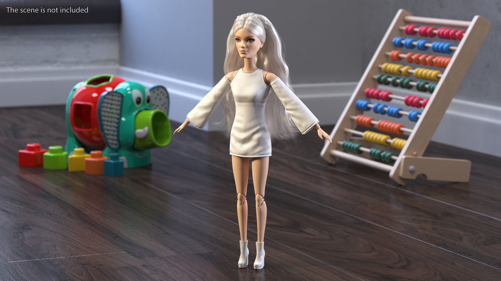 Barbie Doll White Dress Rigged for Maya 3D model preview