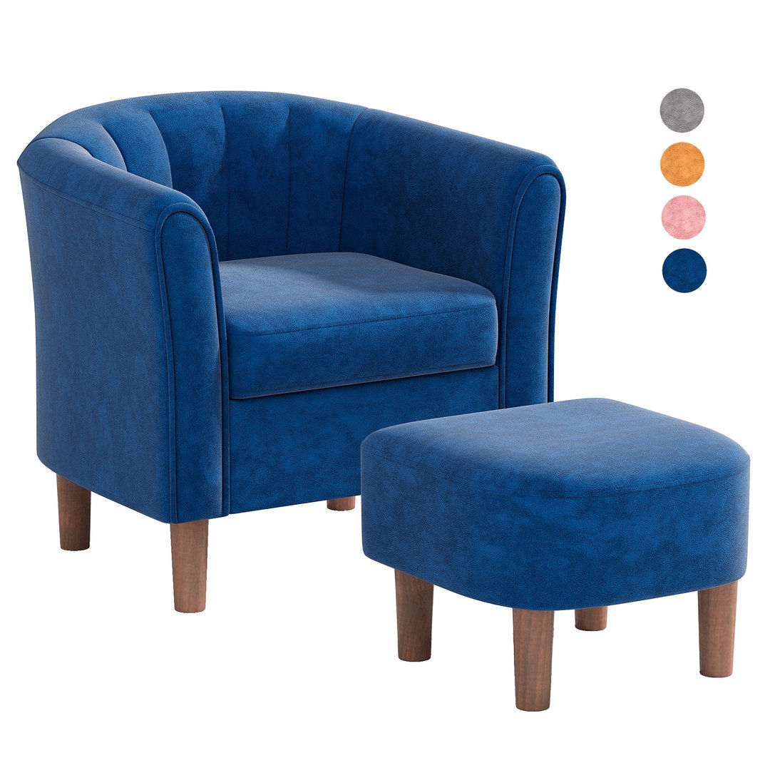 Velvet Accent Chair With Ottoman 3D Model TurboSquid 2184255