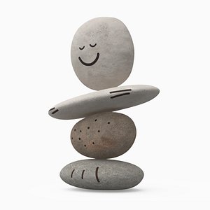 Stack of Stable Pebble Stone with Smiling Face model
