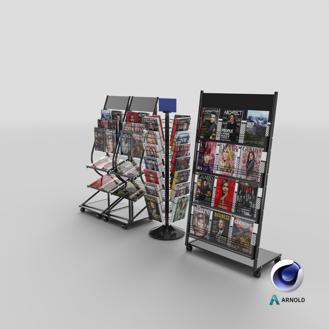 Detailed Magazine Rack With Magazines 01 3D Model - TurboSquid 2131163