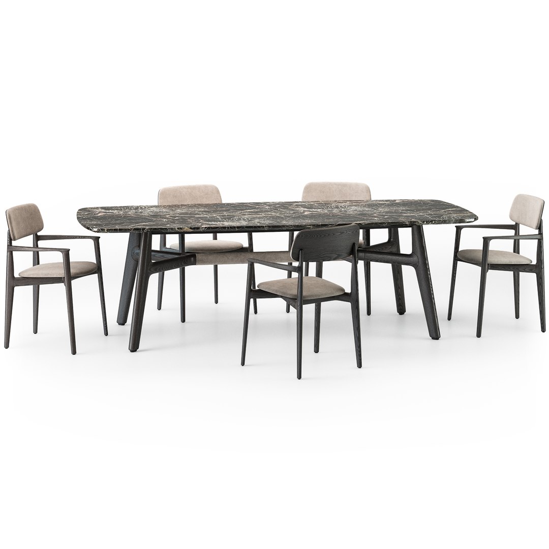 Poliform Curve Dining Table Armchair Set 3D Model - TurboSquid 1925523
