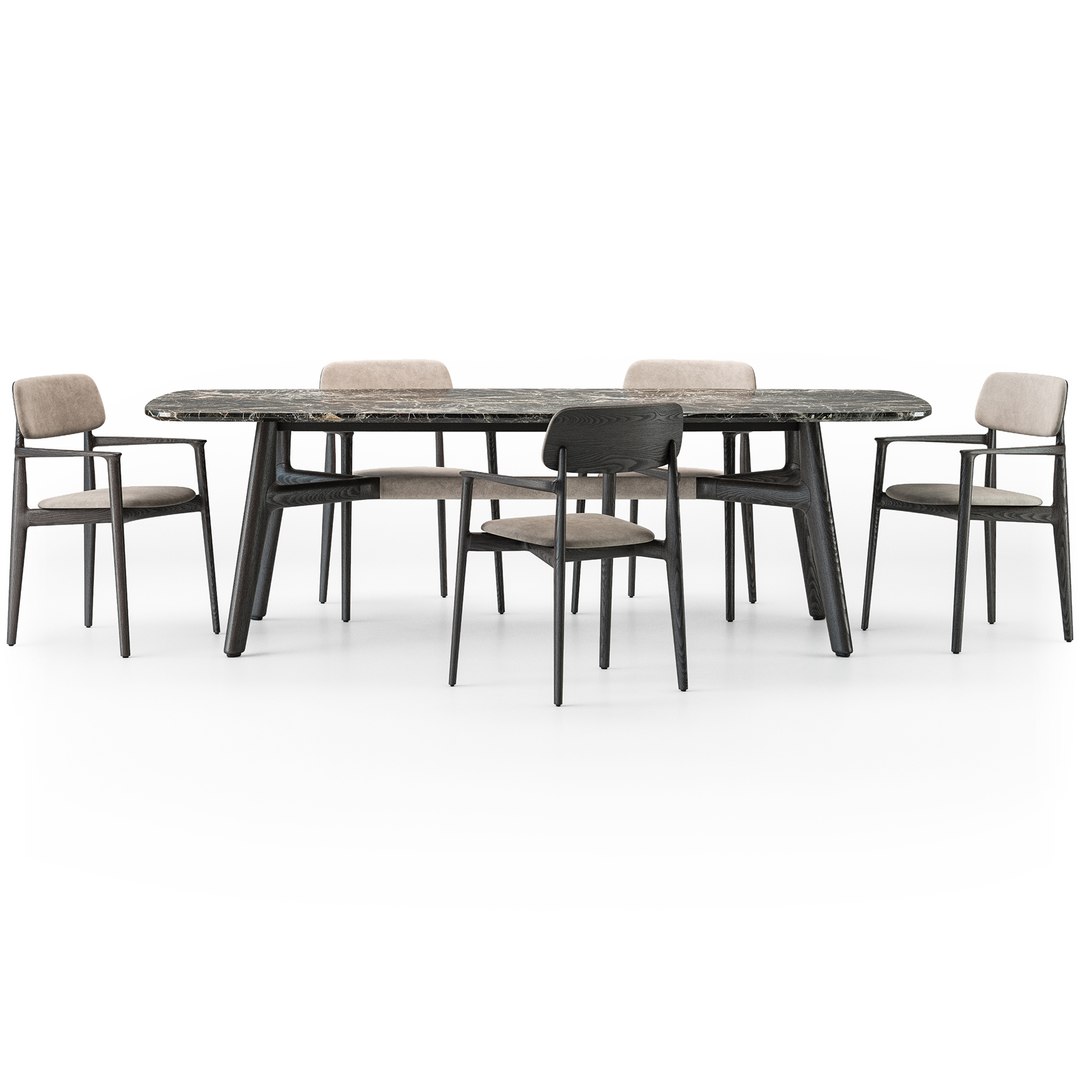 Poliform Curve Dining Table Armchair Set 3D Model - TurboSquid 1925523