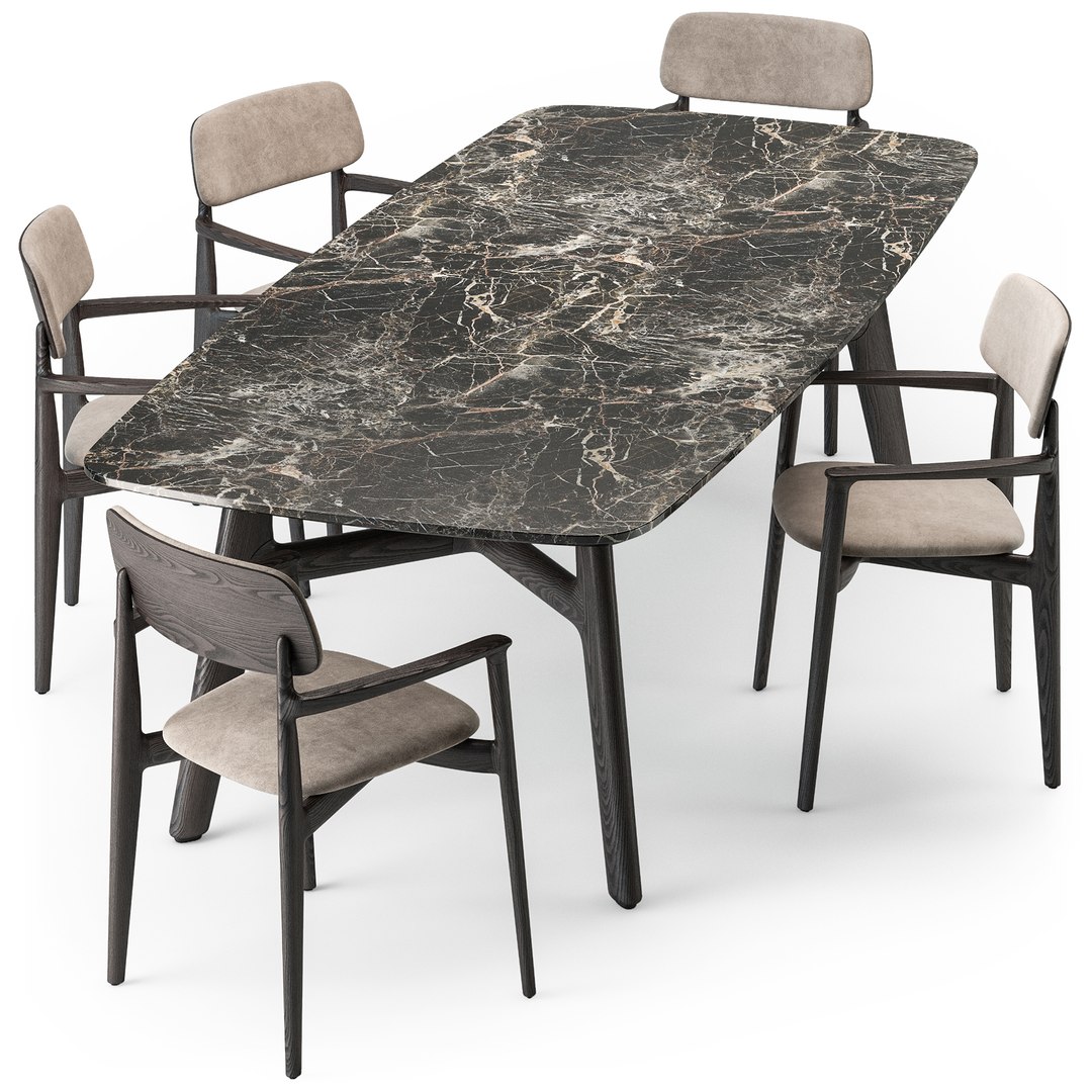 Poliform Curve Dining Table Armchair Set 3D Model - TurboSquid 1925523