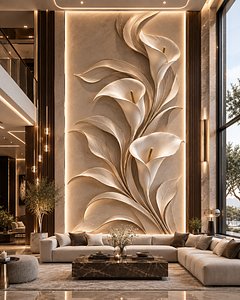 Modern Calla Lily Floral Decor Bas Relief Mural STL CNC 94