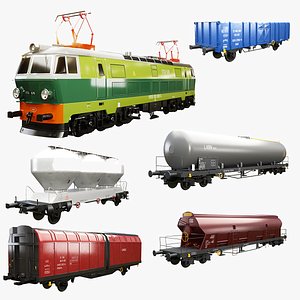 Electric Locomotive and Cargo railcars bundle