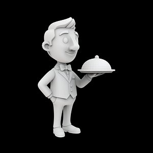 3D Waiter Cartoon Character 3D Printable Model vi