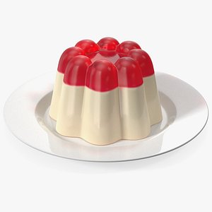 Jelly Pudding Chery Milk on Plate 3D model