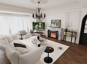 French Classic Interior with Modern Dining Area 26 3D