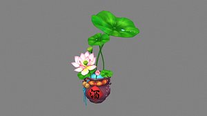 Lotus flowers and lotus leaves planted in wine jars 3D model