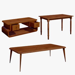 3D model Wooden Realistic Dining Table And Coffee Table