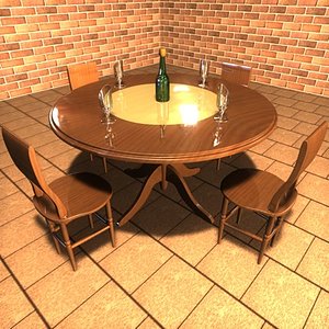 scene wood table chairs 3d model