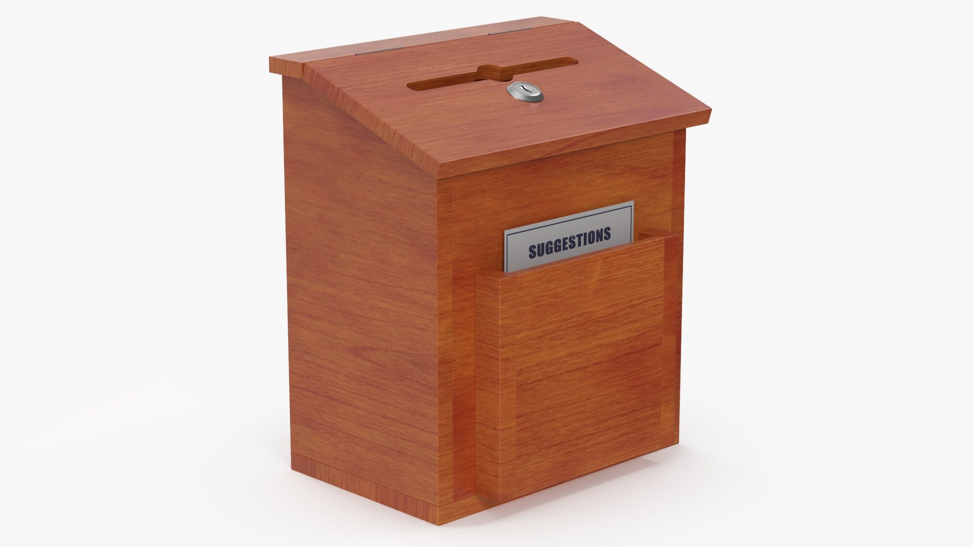 Brown Wooden Suggestion Box with Card 3D model preview