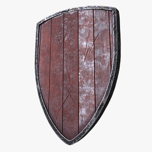 Aged Wooden Viking Shield with Metal Rim 3D model