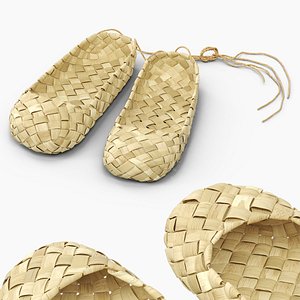 Traditional Bast Shoes with Tied Laces 3D model