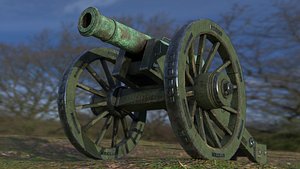 3D 12 Pounder Bronze Cannon - M1736 model
