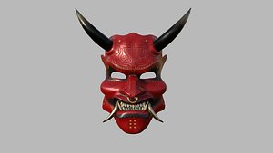 Oni Mask 01 Red Gold - Hannya Fantasy Character Design