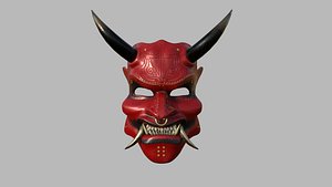 Oni Mask 01 Red Gold - Hannya Fantasy Character Design