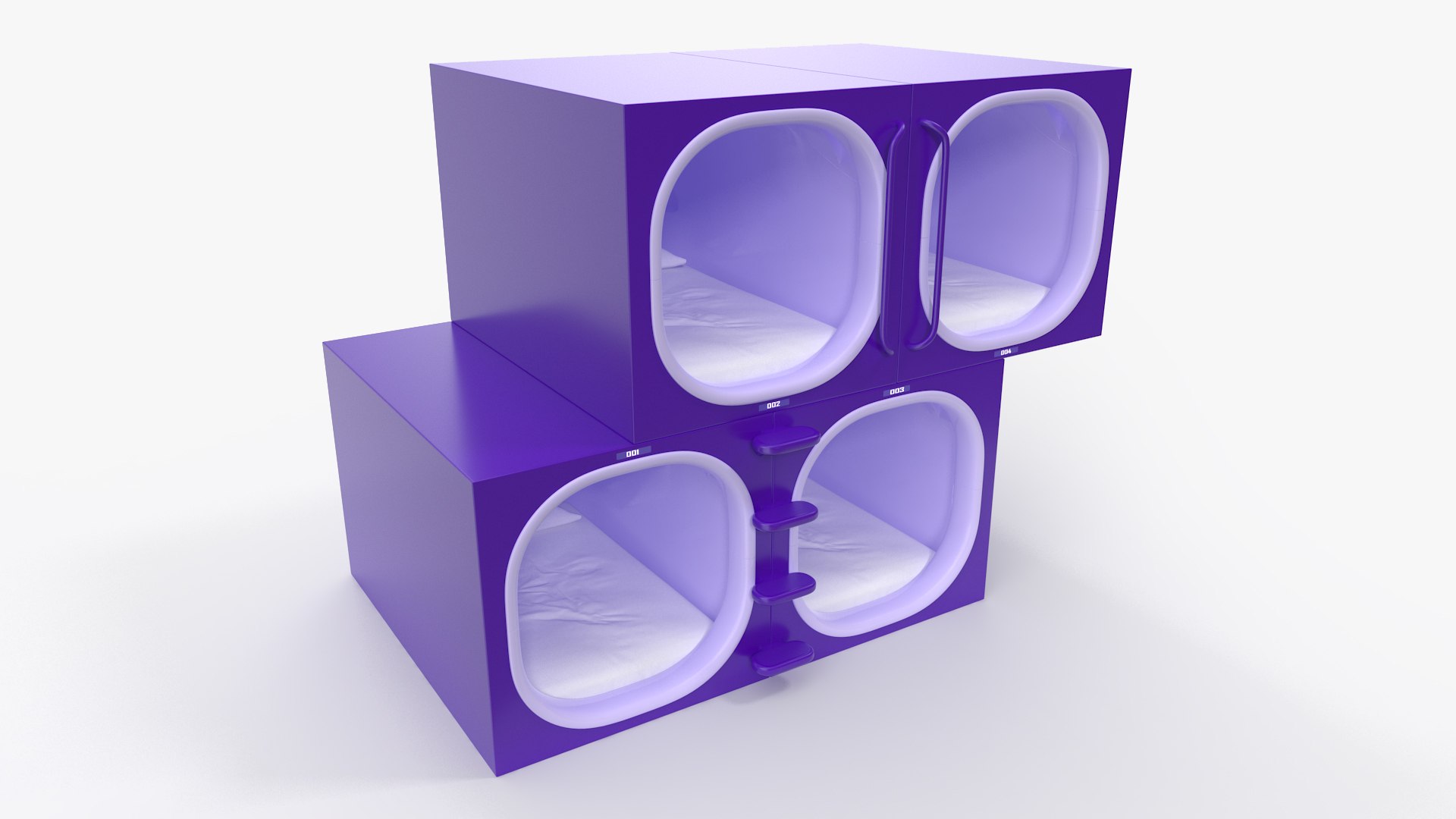Purple Capsule Hotel Rooms 3D model preview