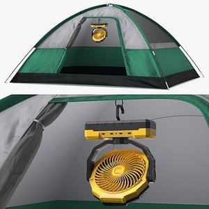 3D Portable Tent Ceiling Fan with Hook Attachment Yellow model