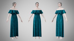 3D Dress 18 Teal Velvet With Design