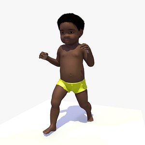 3D ANIMATED WALKING  AFRO 1 YR BABY TYPE 2