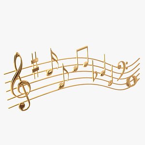 golden music notes waves 3D model
