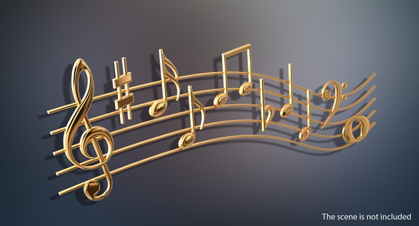 Golden music notes waves 3D model - TurboSquid 1430094