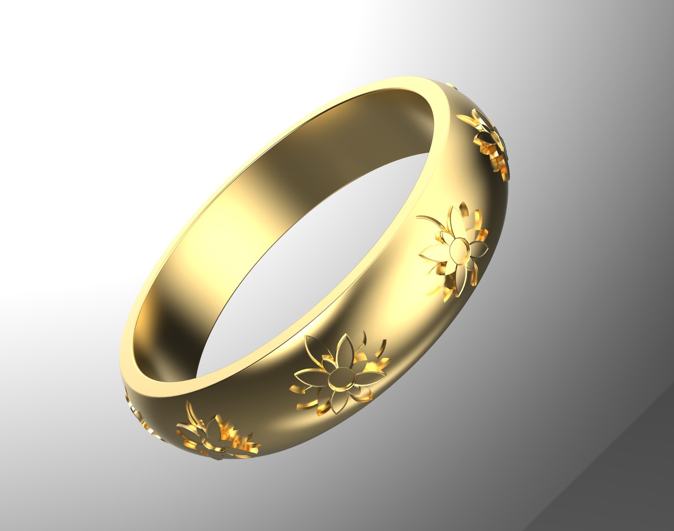 Golden Ring With Textured Flowers Model - TurboSquid 2142451