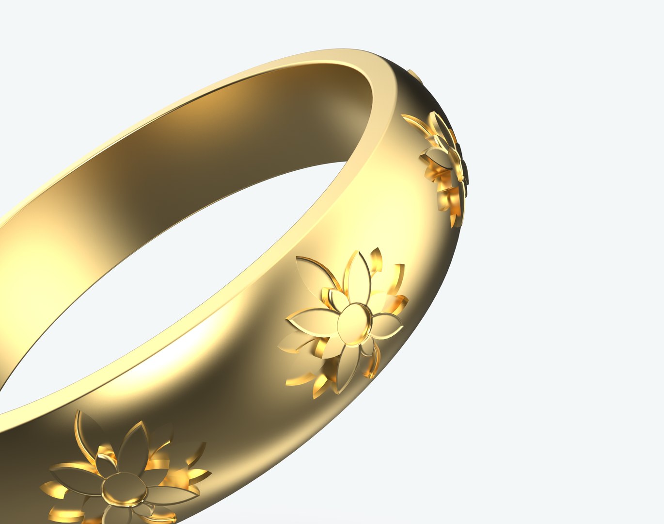 Golden Ring With Textured Flowers Model - TurboSquid 2142451