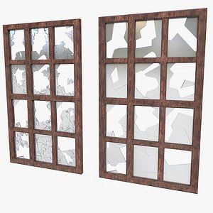Broken Window Shard In Wooden Frame