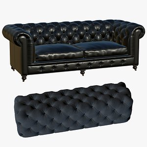 Chesterfield Sofa With Velvet Bench 3D model