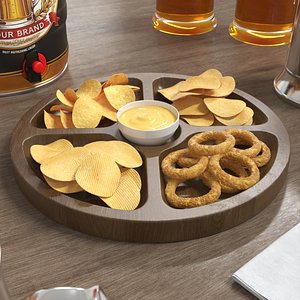 3D Round Serving Board with Snacks model