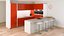 3D red kitchen with a bar