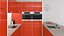 3D red kitchen with a bar