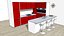 3D red kitchen with a bar