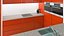 3D red kitchen with a bar
