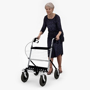 3D Old Woman and Rollator walking chair model