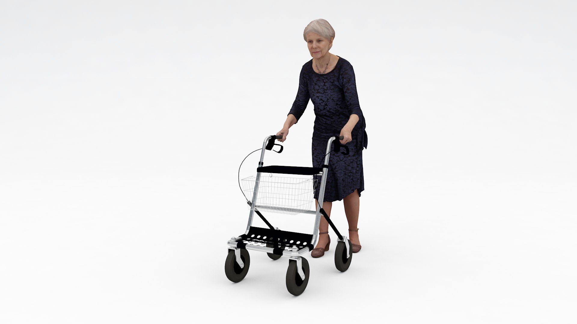 3D Old Woman And Rollator Walking Chair Model - TurboSquid 2218644