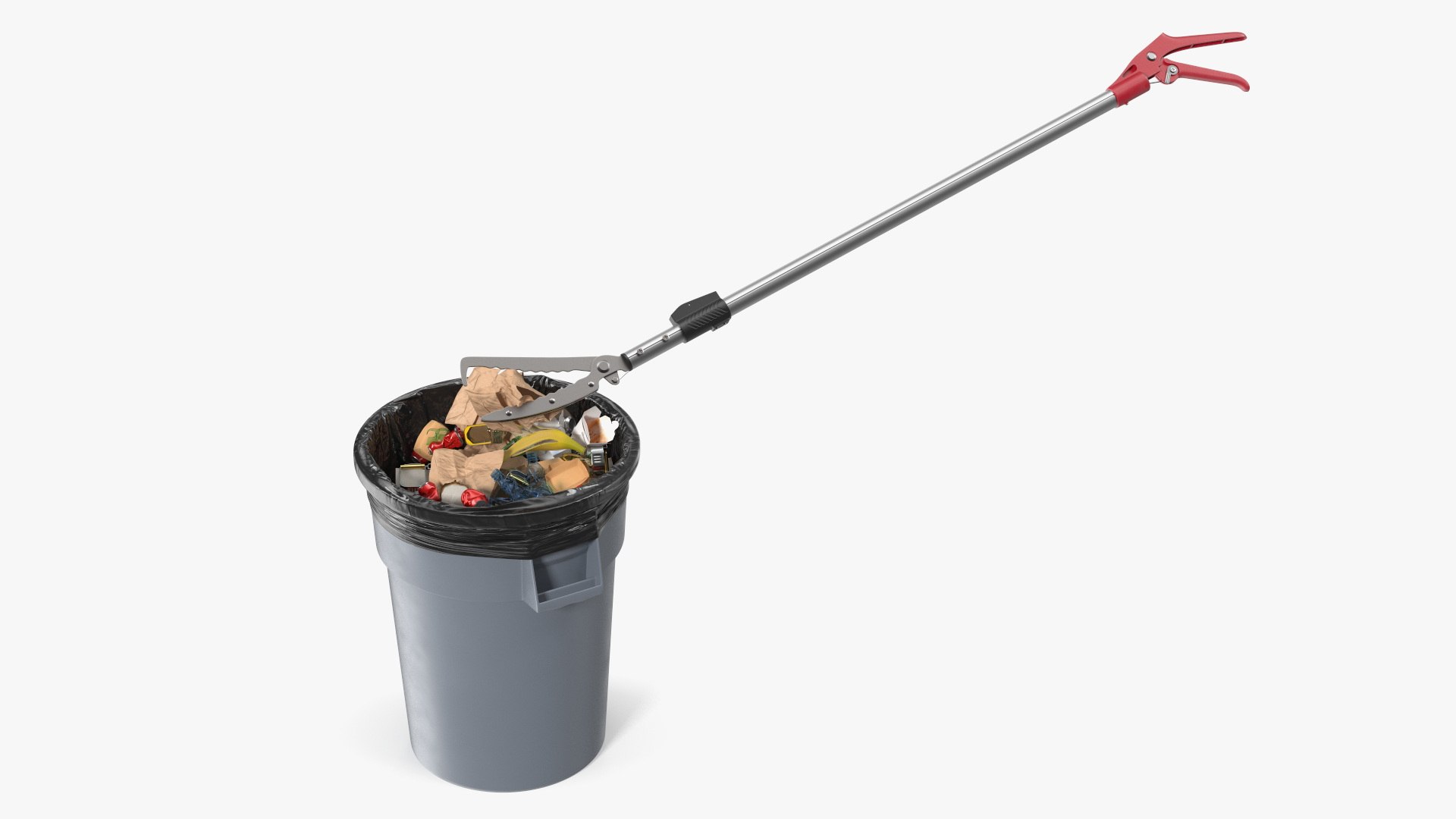 Trash Picker Tool in Use with Garbage Bin 3D model preview