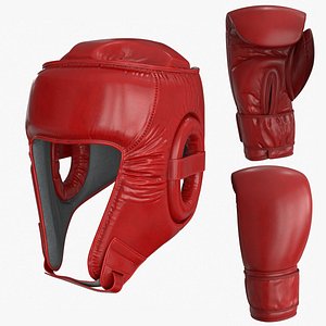 3D Boxing Gloves Head Guard Collection Red