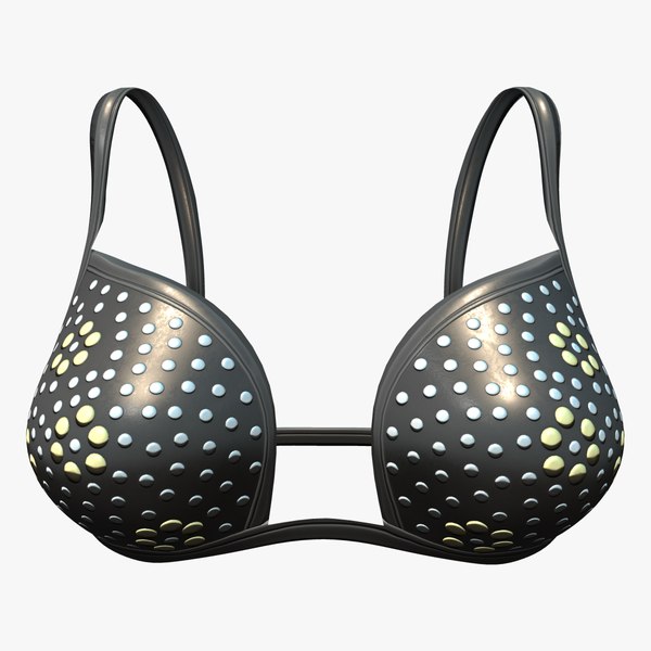 Black Leather Bra With Silver And Gold Dots 3D model