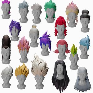 20 STYLIZED MALE HAIR MODELS PACK 7 3D model