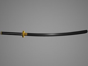3D model black gold katana sword