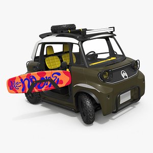 Citroen Ami Two-Seater Offroad Vehicle Khaki Rigged for Maya